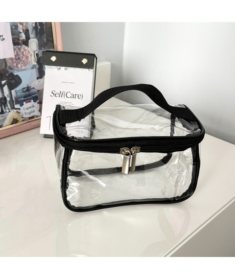 Прозрачная косметичка-чемоданчик 22*13*10 см M (черный)
