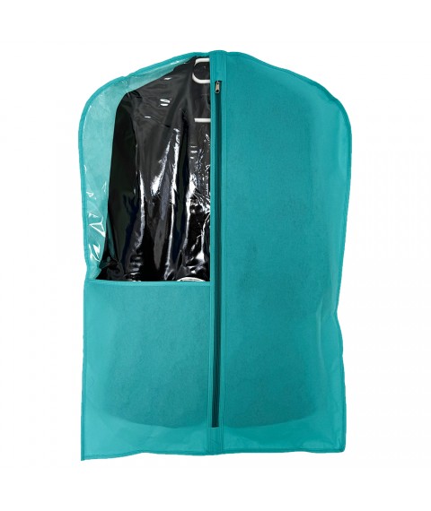 Non-woven cover for clothes with a transparent insert 90 cm long (azure)