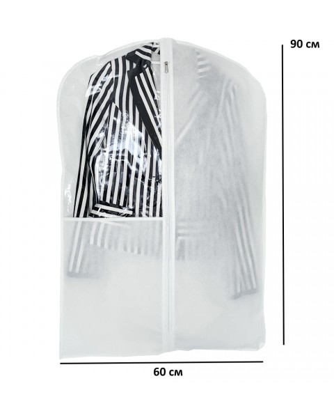 Non-woven cover for clothes with a transparent insert, 90 cm long (white)