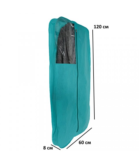 Non-woven cover for clothes with a transparent insert with a side 120*8 cm (azure)