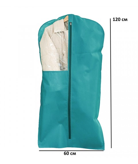 Non-woven cover for clothes with a transparent insert 120 cm long (azure)