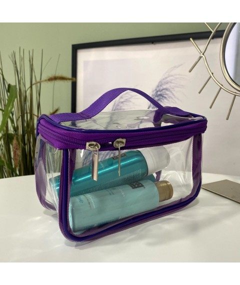 Маленькая прозрачная косметичка-чемоданчик 17*11*8 см S (фиолетовый)