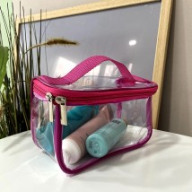 Маленькая прозрачная косметичка-чемоданчик 17*11*8 см S (розовый)