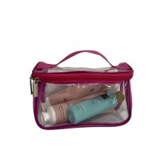 Маленькая прозрачная косметичка-чемоданчик 17*11*8 см S (розовый)