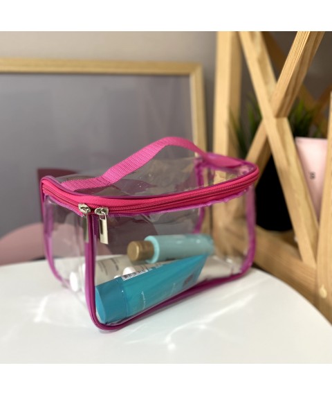 Прозрачная косметичка-чемоданчик 22*13*10 см M (розовый)