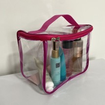 Большая прозрачная косметичка-чемоданчик 24*18*12 см L (розовый)