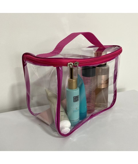 Большая прозрачная косметичка-чемоданчик 24*18*12 см L (розовый)