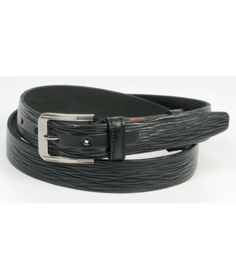 Men's leather belt for trousers Skipper 11124 black 3.4 cm