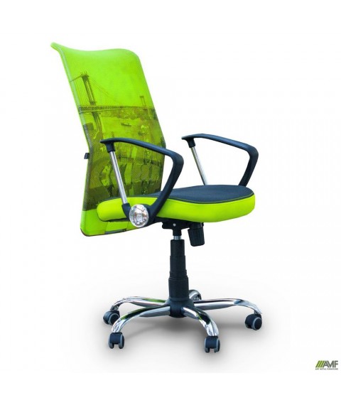 Кресло АЭРО HB сиденье Сетка серая, боковины Zeus 047 Light Green/ спинка Сетка лайм-Brooklyn Bridge