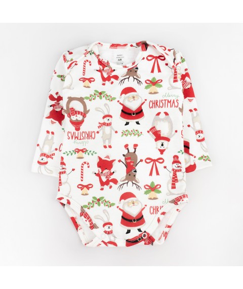 Боди-лодочка новогоднее ясельное с начесом Santa  Dexter`s  Белый d304нг-нв-б  74 см (d304нг-нв-б)