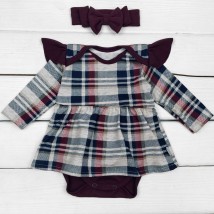 Боди-платье для девочки в клеточку с повязкой  Dexter`s  Бордовый 9-55  74 см (D9-55-2)