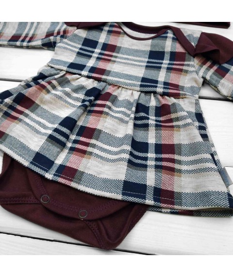 Боди-платье для девочки в клеточку с повязкой  Dexter`s  Бордовый 9-55  62 см (D9-55-2)