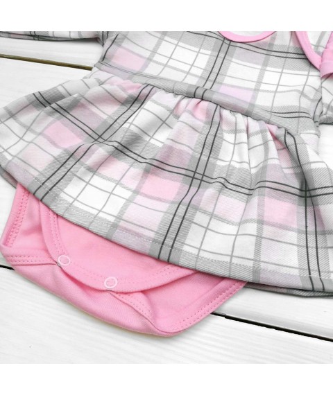 Боди с юбочкой для девочки в клеточку с повязкой Розового цвета  Dexter`s  Розовый 9-55  80 см (d9-55-1)