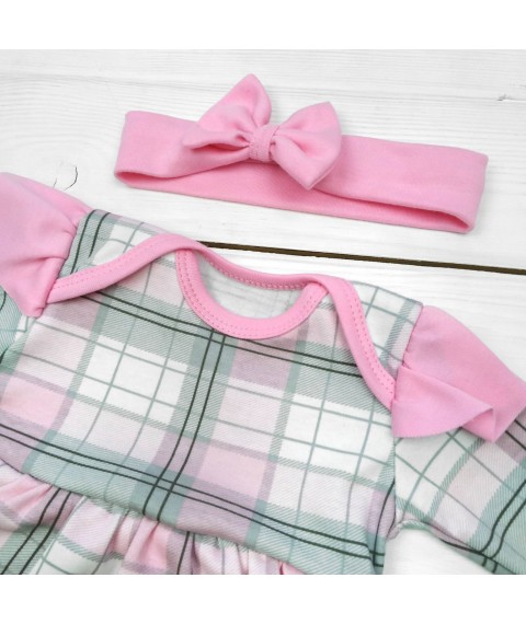 Боди с юбочкой для девочки в клеточку с повязкой Розового цвета  Dexter`s  Розовый 9-55  68 см (d9-55-1)