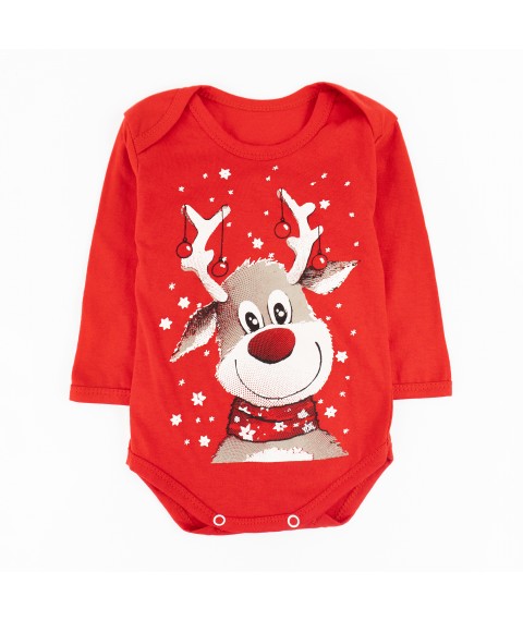 Monochrome holiday bodysuit with Rudolph Dexter`s print Red d104ol-ngtg 68 cm (d104ol-ngtg)