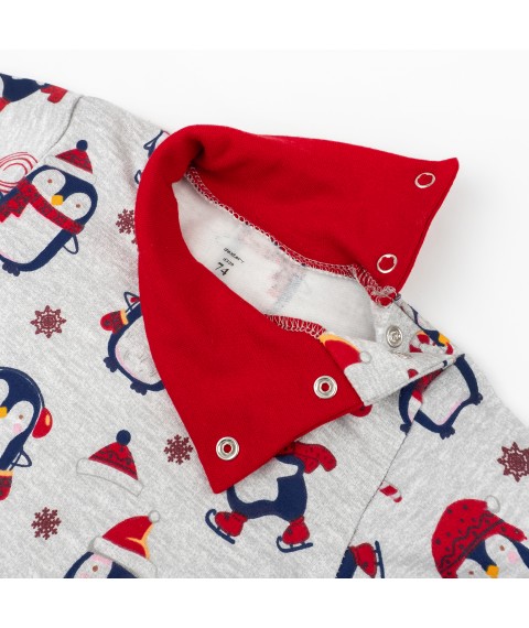 Боди новогоднее с высокой горловиной и начесом с пингвинами Christmas penguin  Dexter`s  Серый d329пг-нв  62 см (d329пг-нв)