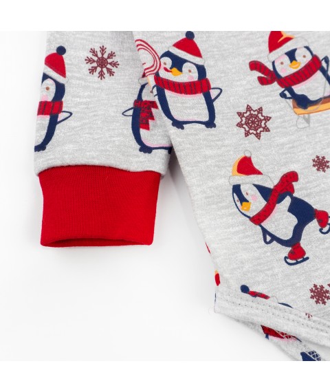 Боди новогоднее с высокой горловиной и начесом с пингвинами Christmas penguin  Dexter`s  Серый d329пг-нв  62 см (d329пг-нв)