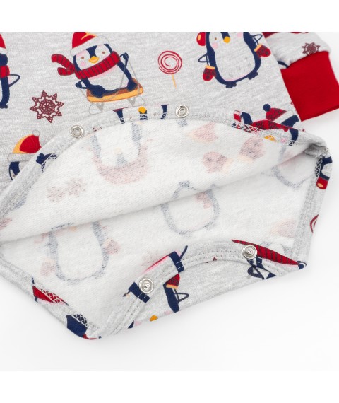Боди новогоднее с высокой горловиной и начесом с пингвинами Christmas penguin  Dexter`s  Серый d329пг-нв  62 см (d329пг-нв)