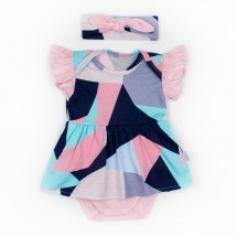 Боди платье с коротким рукавом Abstract  Dexter`s  Розовый;Темно-синий 10-55  80 см (d10-55-1аб-рв)