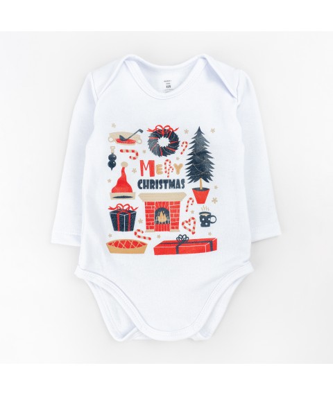 Боди для ребенка из ткани с начесом и рождественским принтом Christmas mood  Dexter`s  Белый d304-58  74 см (d304-58)