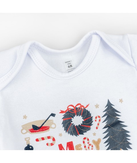 Боди для ребенка из ткани с начесом и рождественским принтом Christmas mood  Dexter`s  Белый d304-58  74 см (d304-58)