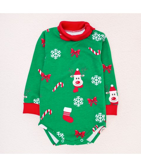 New Year's bodysuit with a high neck and festive reindeer Dexter`s fur Green; Red d339zl-ngtg 98 cm (d339zl-ngtg)