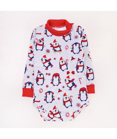 New Year's bodysuit with a high neck and Christmas penguin Dexter`s fur Gray; Red d339snt-sr-ngtg 86 cm (d339snt-sr-ngtg)