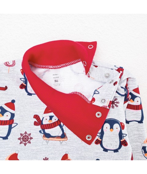 New Year's bodysuit with a high neck and Christmas penguin Dexter`s fur Gray; Red d339snt-sr-ngtg 86 cm (d339snt-sr-ngtg)