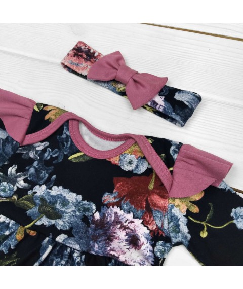 Комплект боди-платье с повязкой Цветок  Dexter`s  Черный 9-55  80 см (d9-55-3)