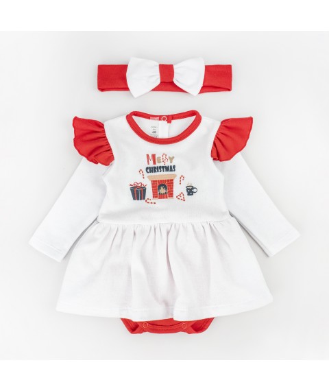 Боді зі вшитою спідничкою з тканини з начосом Christmas mood  Dexter`s  Білий d373-58  80 см (d373-58)