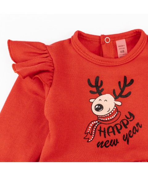 Боді сукня для дівчинки з начосом та новорічним принтом New Year  Dexter`s  Червоний d373-60  86 см (d373-60)