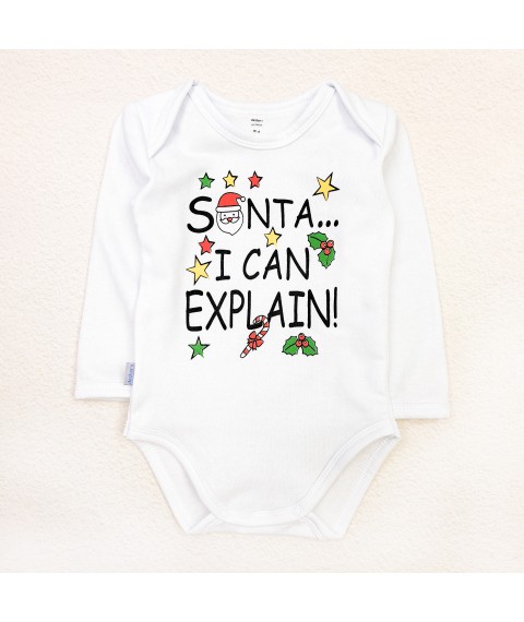 Children's bodysuit with Christmas print Santa Dexter`s White d304snt-b 92 cm (d304snt-b)