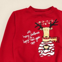Jumper for a teenager with a New Year's print Rudolf Dexter`s Red 315 134 cm (d315-1ol)