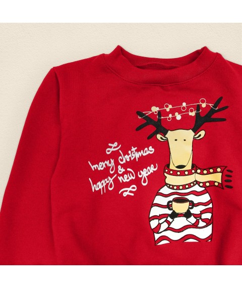 Jumper for a teenager with a New Year's print Rudolf Dexter`s Red 315 140 cm (d315-1ol)