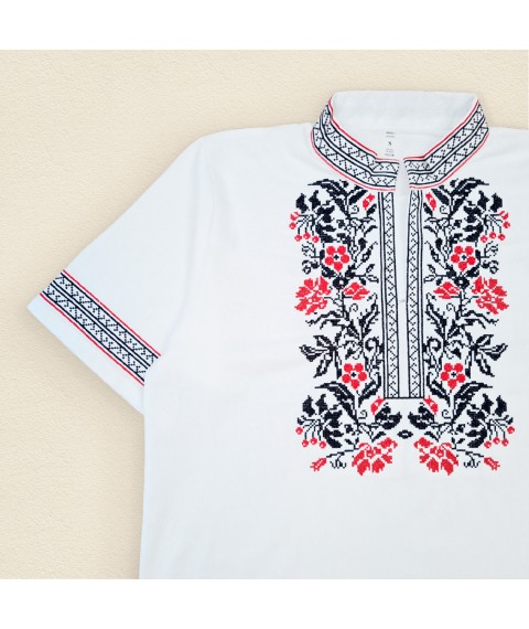 Men's white short-sleeved embroidered shirt Dexter`s White 1314 S (d1314-11)
