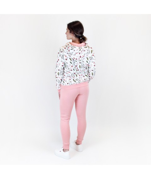 Women's suit with hood Botanic on Dexter`s fleece White; Pink 2155 S (d2155-1)