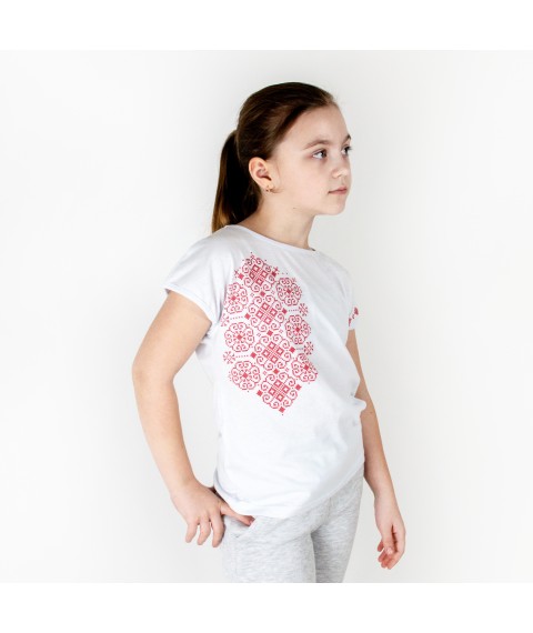 White t-shirt for girls with embroidery print Dexter`s White 1101 134 cm (d1101-1)