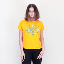 Women's t-shirt with yellow embroidered print. Dexter`s Yellow 1103 S (d1103ас-ж)