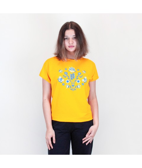 Women's t-shirt with yellow embroidered print. Dexter`s Yellow 1103 M (d1103ас-ж)