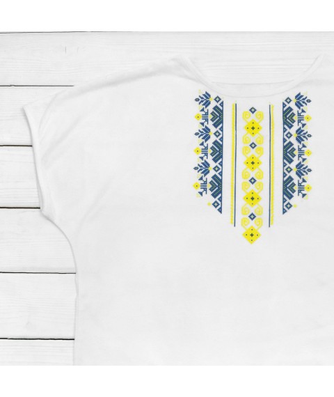 Жіноча футболка з принтом під вишивку жовто-блакитного кольору  Dexter`s  Білий 1103  XL (d1103-2)