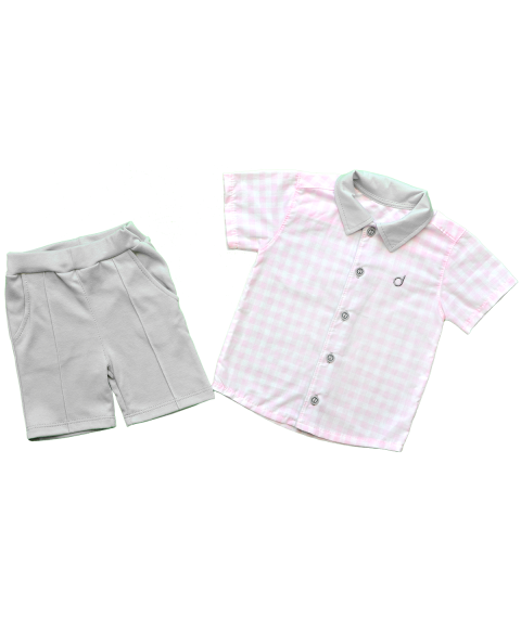 Літній костюм для хлопчика Клітина  Dexter`s  Сірий;Рожевий d1705-1  98 см (d1705-1)
