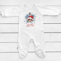 Children's slip with a New Year's print and the inscription "My first New Year!" Dexter`s White 354 80 cm (d354-1tg-rus-b-ngtg)