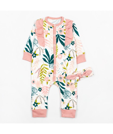 Stylish little man for children with ruffles and a headband Monstera Dexter`s Pink; Milky 913 86 cm (d913-4ms)