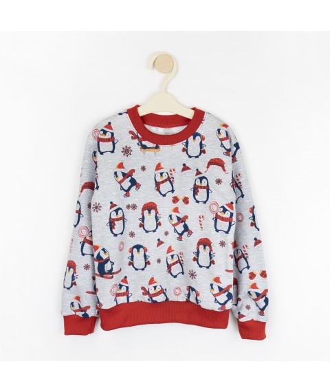Джемпер дитячий новорічний з начосом з пінгвінами Christmas penguin  Dexter`s  Сірий d315пг-нв  110 см (d315пг-нв)