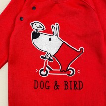 Children's romper with open legs Dog and Bird Dexter`s Red 319 98 cm (d319db-kr)