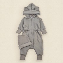 Grey olive Dexter`s warm three-piece overalls with a cap Gray 2142 80 cm (d2142-46)