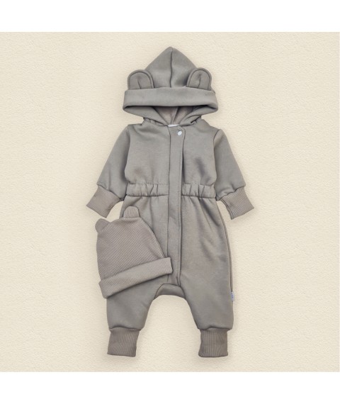 Grey olive Dexter`s warm three-piece overalls with a cap Gray 2142 68 cm (d2142-46)