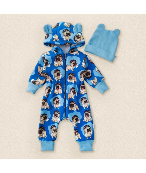 Overalls on fleece from three threads plus a hat Mops Dexter`s Blue 2140 68 cm (d2140-37)