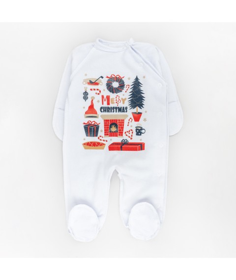 Комбинезон ясельный с начесом и рождественским принтом Christmas mood  Dexter`s  Белый d354-58  56 см (d354-58)