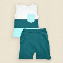 Set for summer shorts T-shirt for children Stripes Dexter`s White; Menthol; Green 150 80 cm (d150iz)